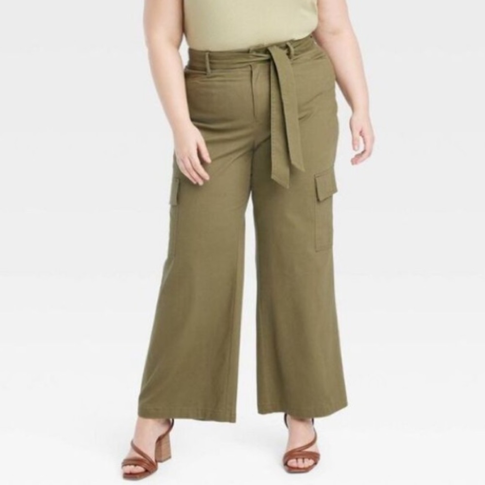 Plus Size Wide Leg Belted Cargo Pants